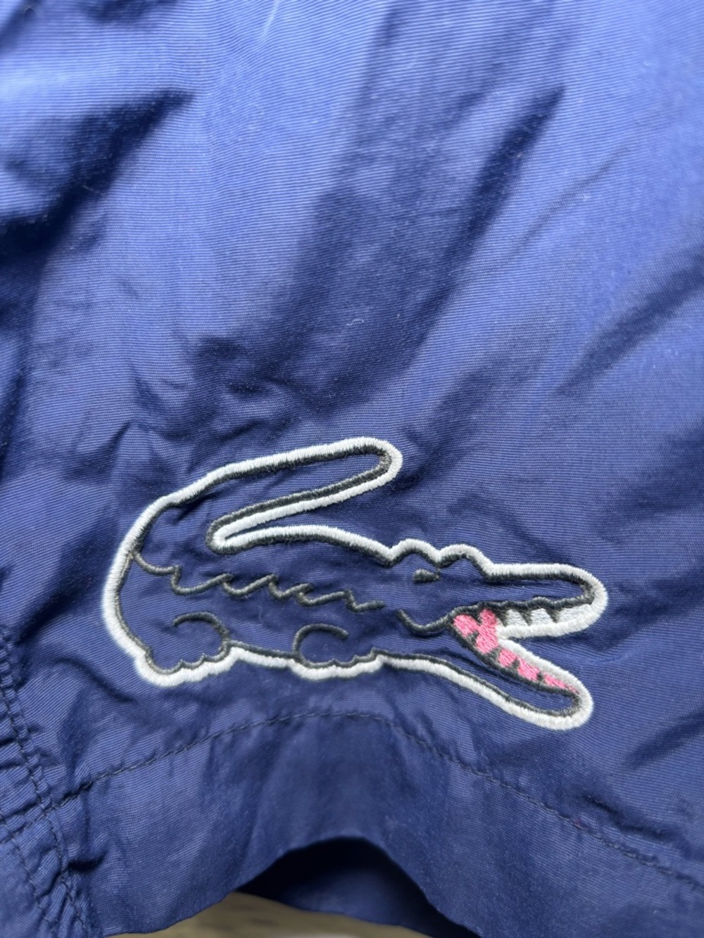 Lacoste Swim Trunks Shorts Mens XL Navy Blue Mesh Lined Drawstring Croc Logo - Picture 2 of 13